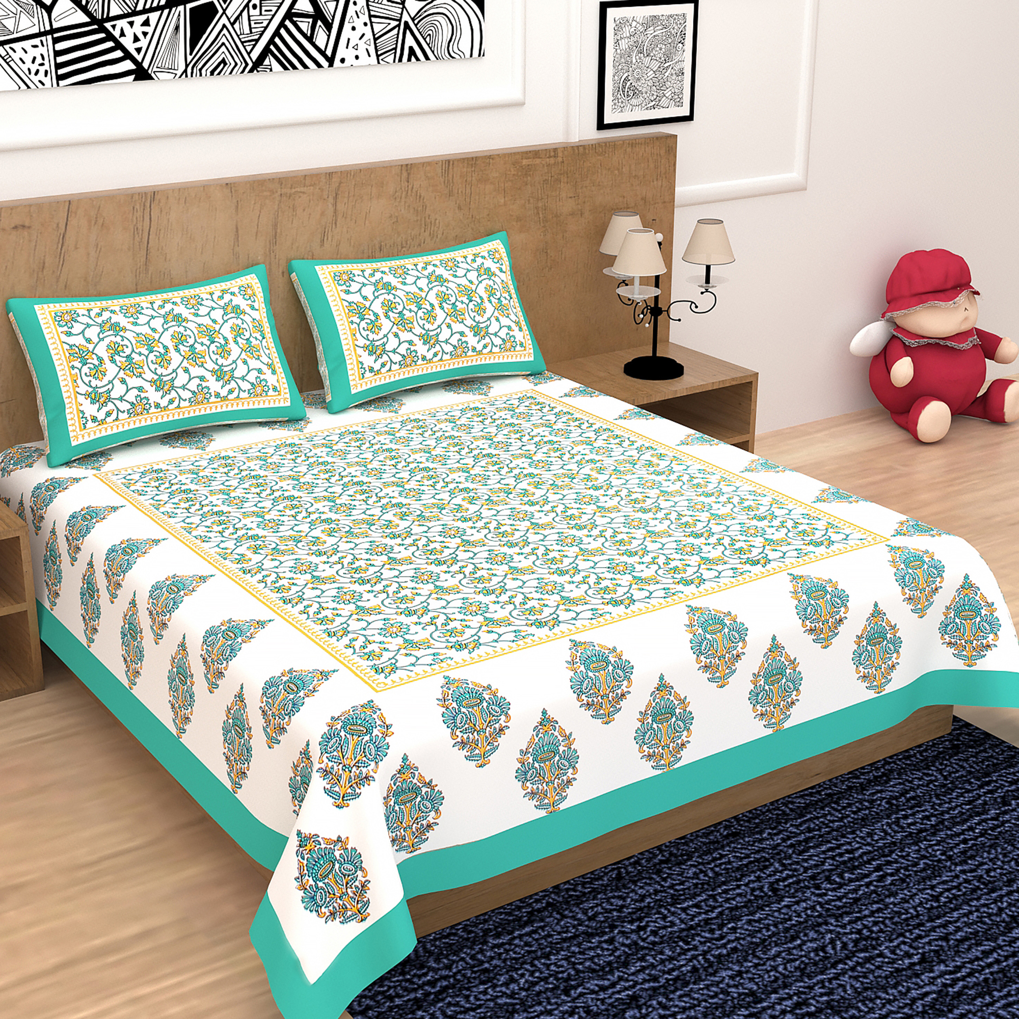 Floral Print Double Bedsheet Set