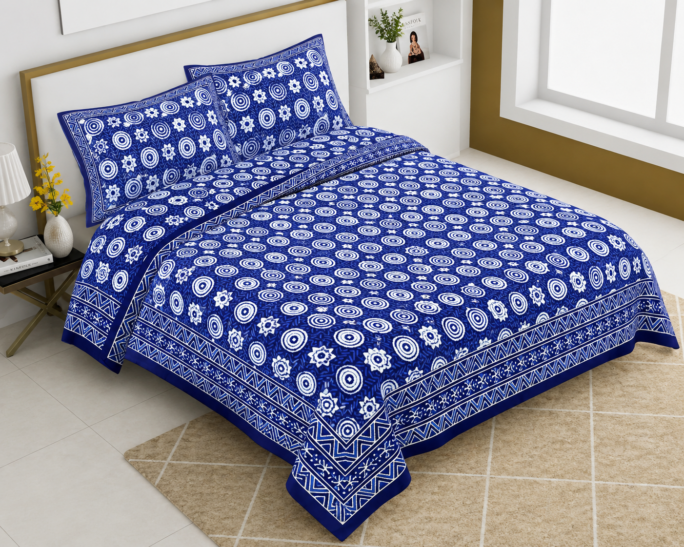 Blue Geometric Cotton Bedsheet Set