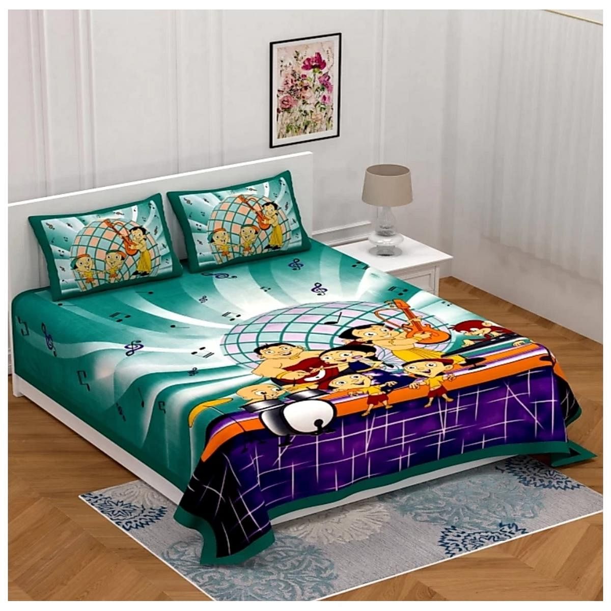 Cartoon Print Double Bedsheet Set