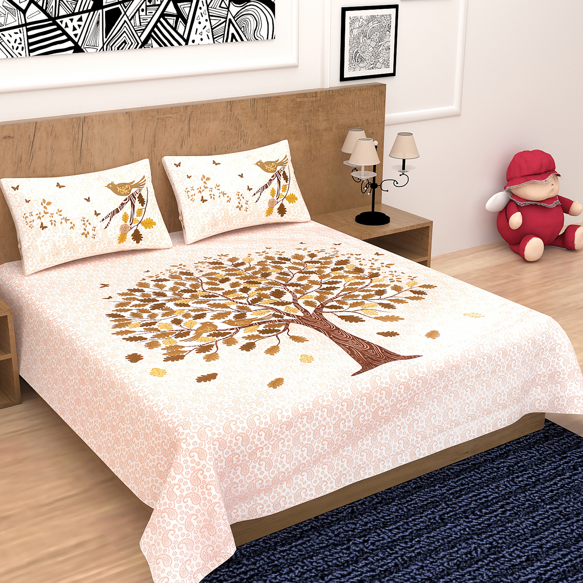 Tree Design Double Bedsheet Set