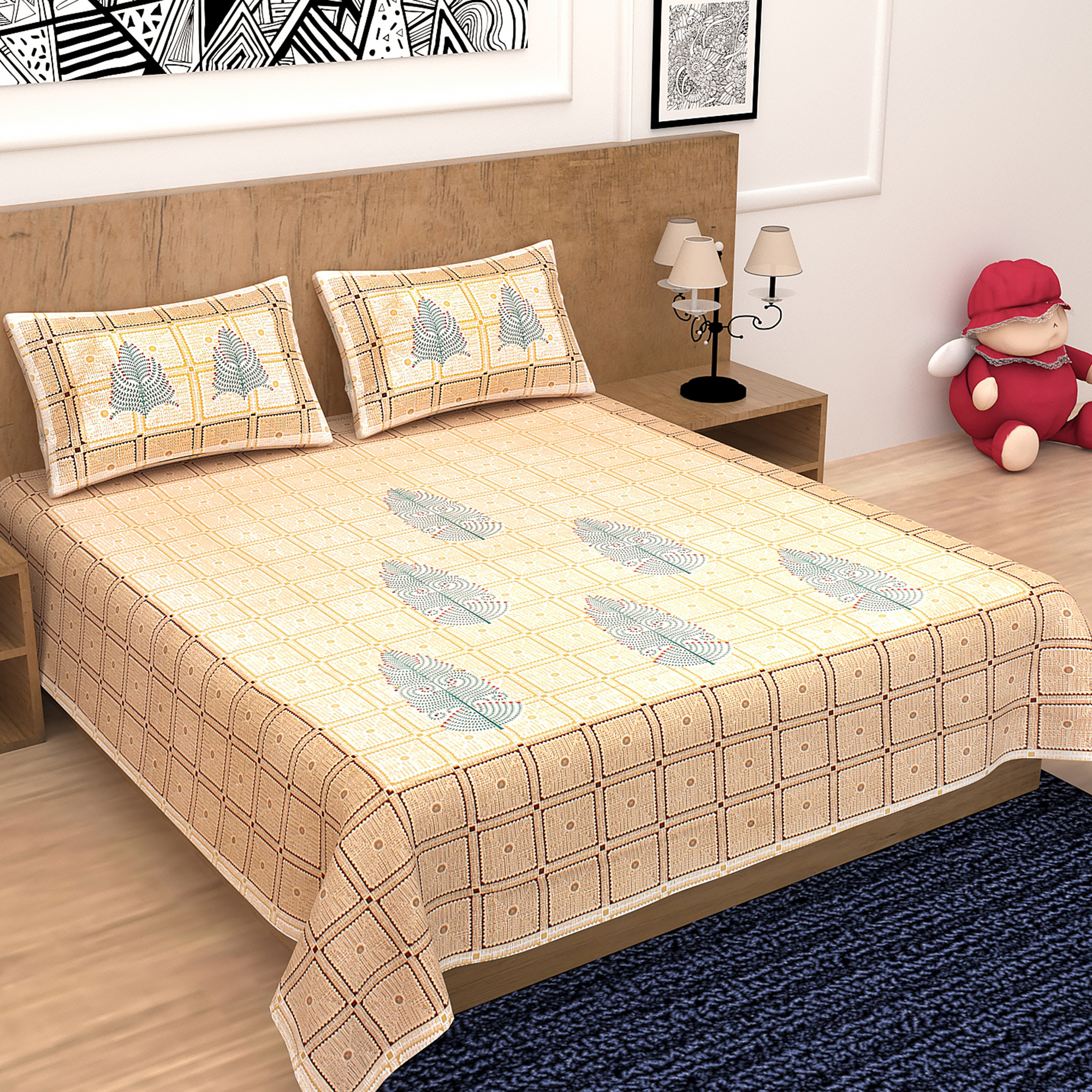 Elegant Leaf Pattern Double Bedsheet