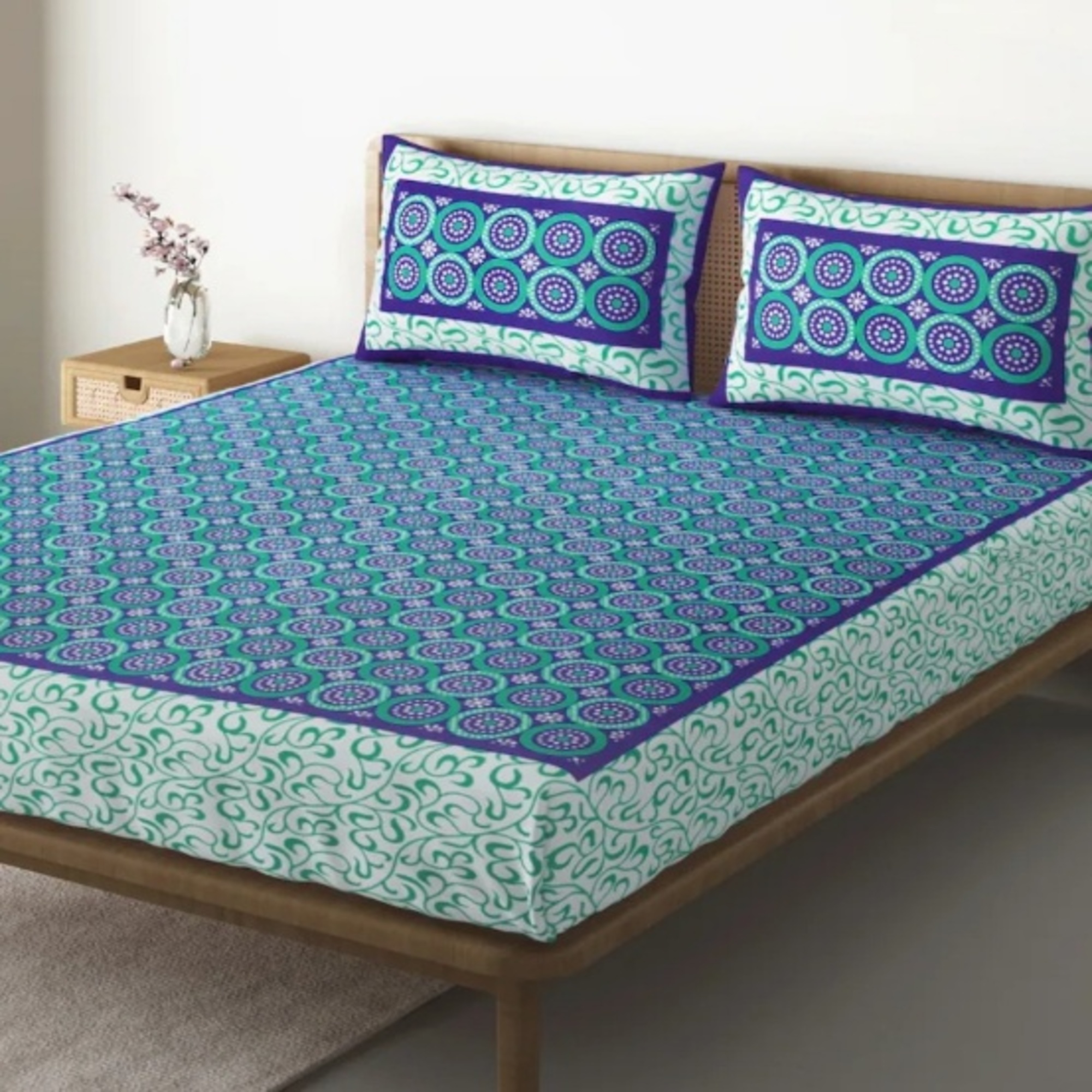 Blue Geometric Cotton Bedsheet Set