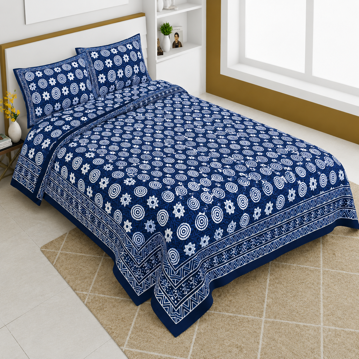 Blue Printed Cotton Bedsheet Set