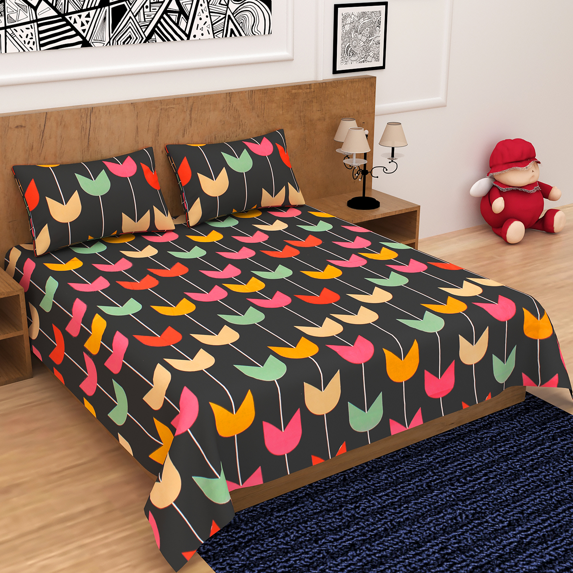Floral Pattern Double Bedsheet Set