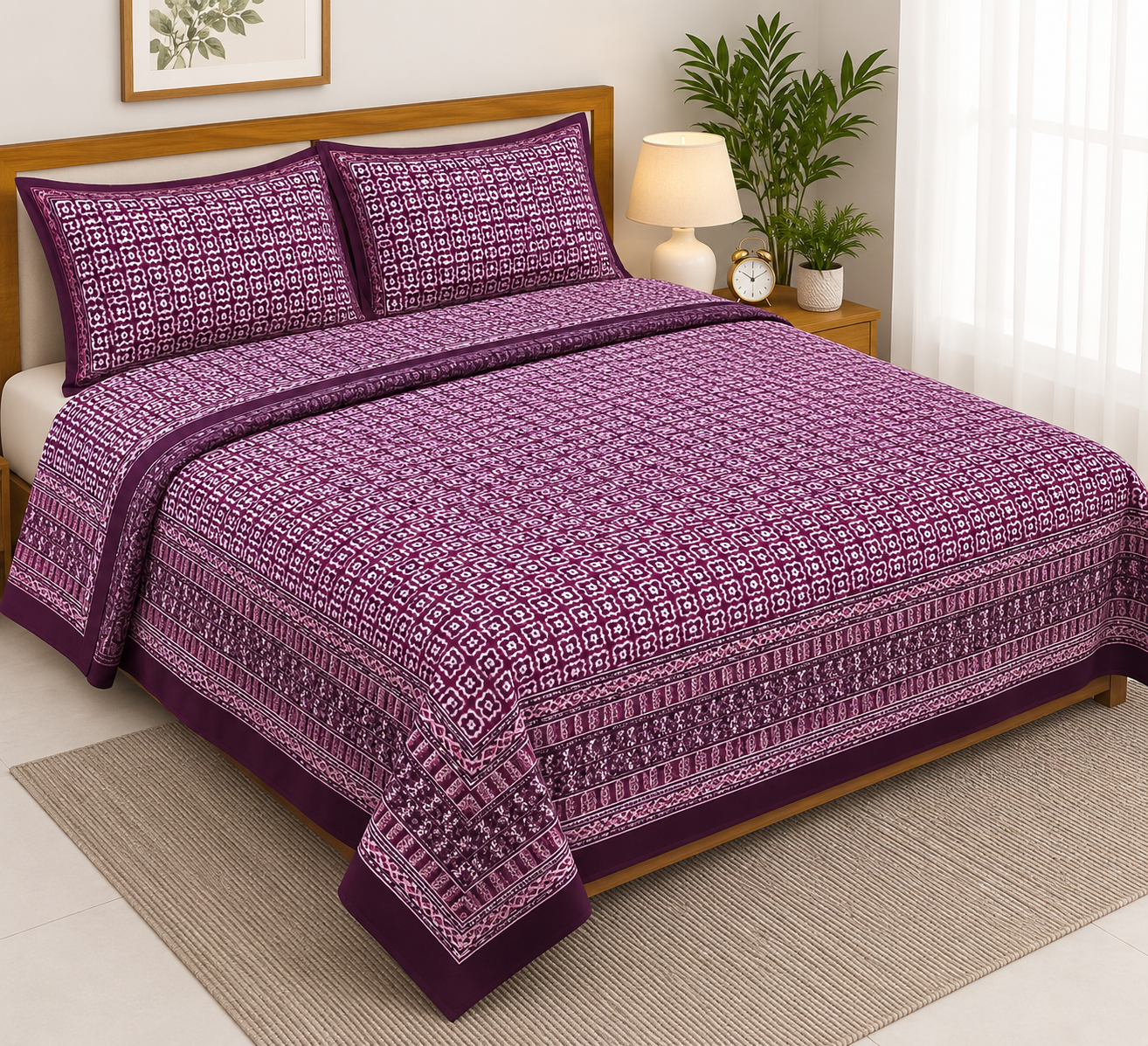 Geometric Pattern Double Bedsheet Set
