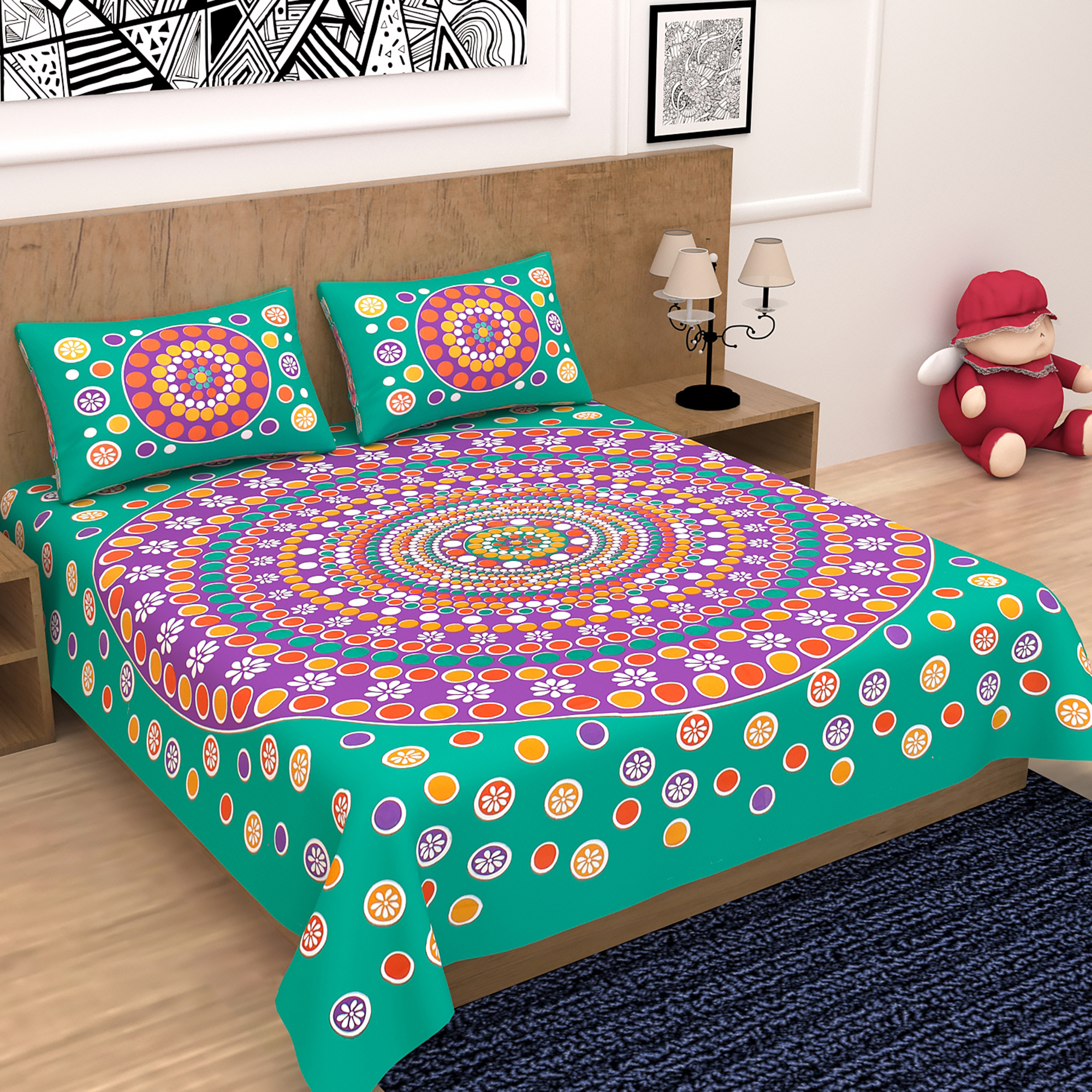 Mandala Print Double Bedsheet Set