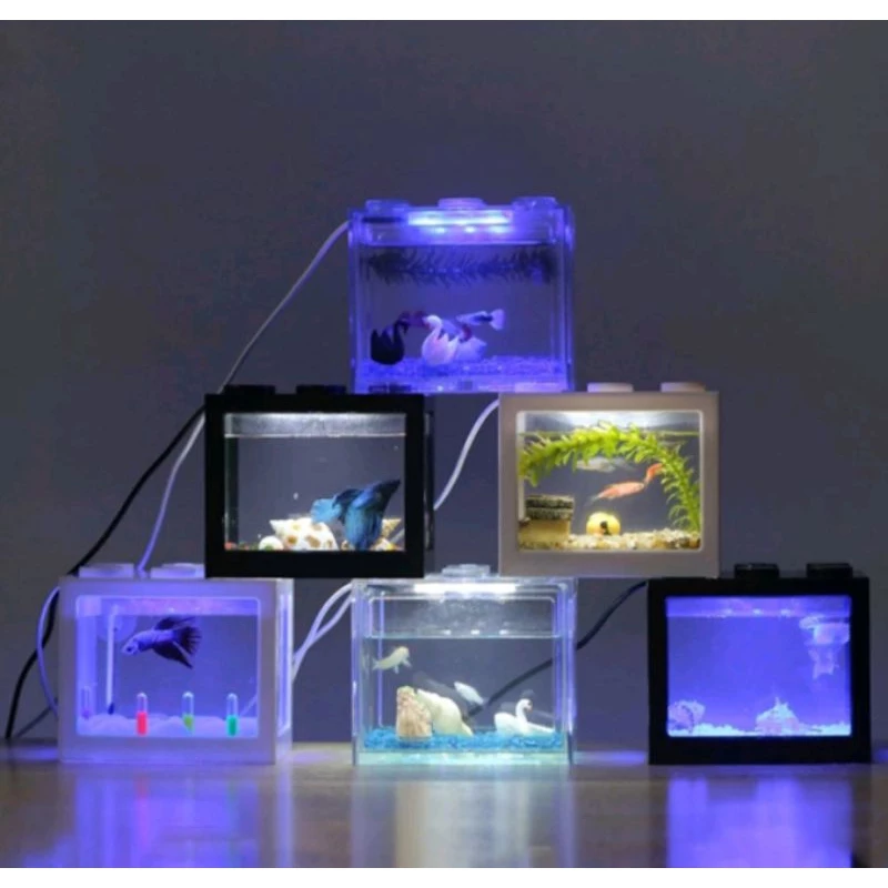Betta fish Mini Aquarium Fighting Cylinder Rumble LED Building block fish tank Spider Marimo Fish Breeding Box