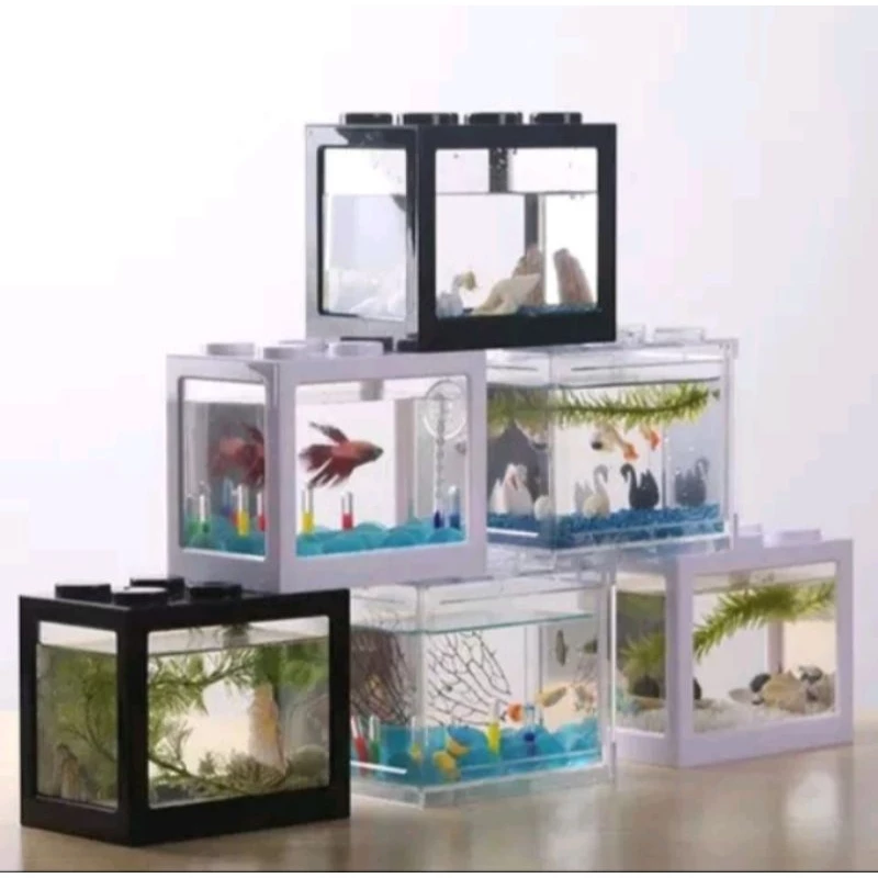 Betta fish Mini Aquarium Fighting Cylinder Rumble LED Building block fish tank Spider Marimo Fish Breeding Box