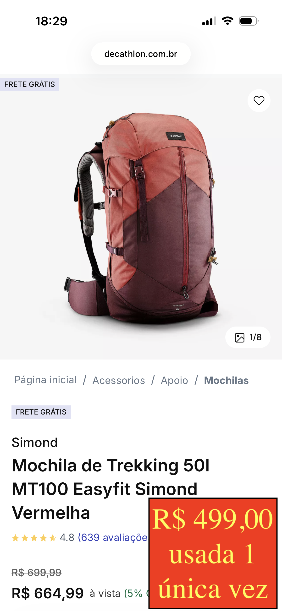 Mochilão Treeking / Camping - feminina - 50L - Simond