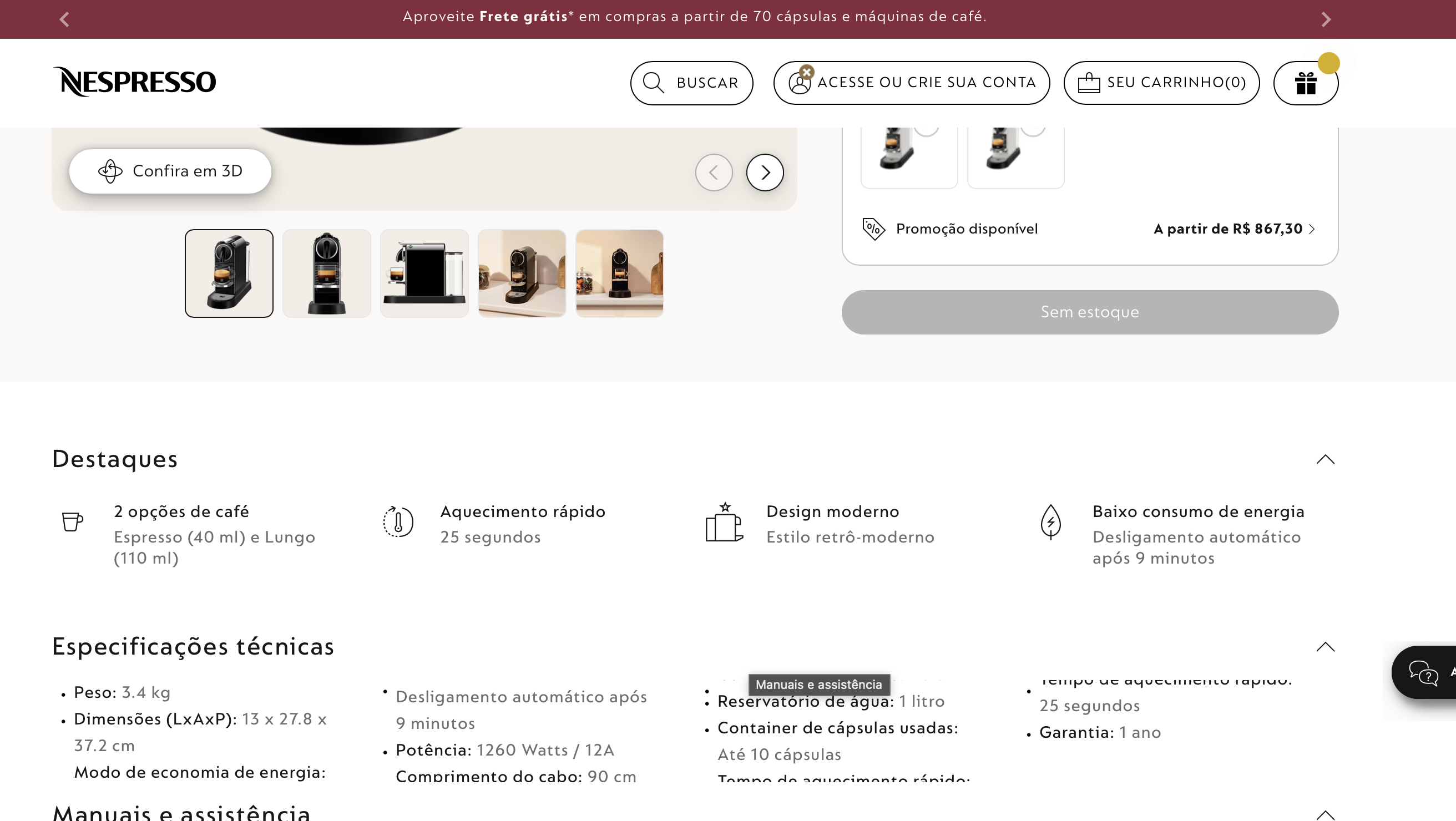CAFETEIRA NESPRESSO - CITIZ 127v