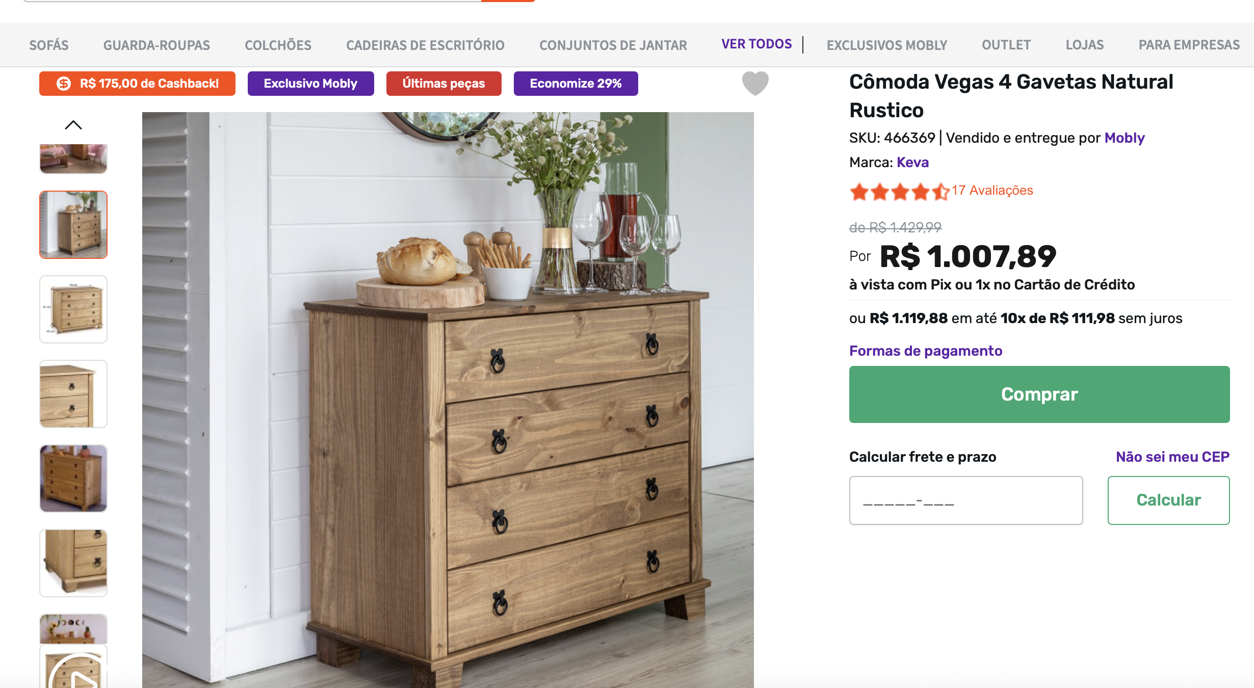 CÔMODA 4 GAVETAS - MOBLY