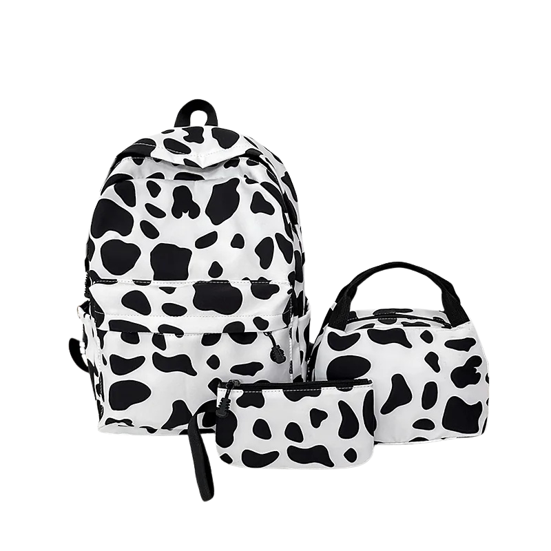 3pc. Cow Print Backpack Set