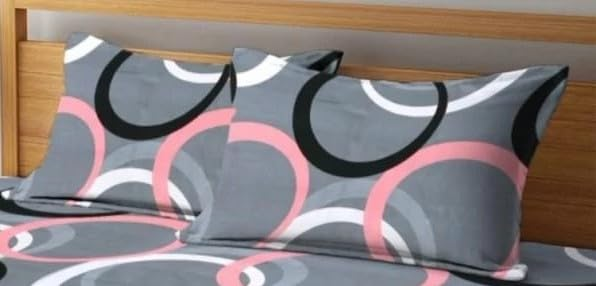 Super Soft Glace Cotton Double Bed Fitted Bedsheet with Pillow Covers - 72x78x8 Inch Elastic Bed Sheet