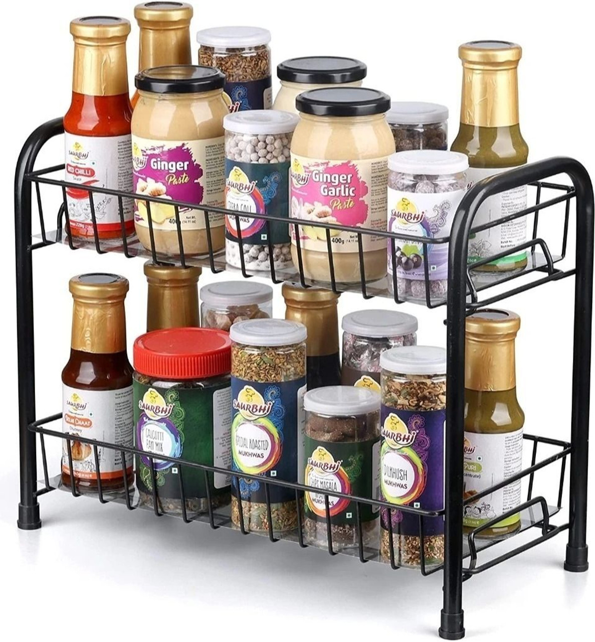 2-Tier Mild Steel Kitchen Organizer Rack | Multipurpose Spice Shelf and Pantry Storage Holder