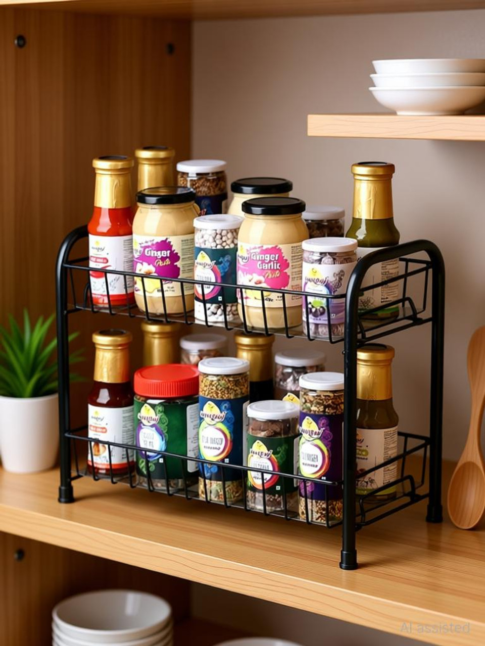 2-Tier Mild Steel Kitchen Organizer Rack | Multipurpose Spice Shelf and Pantry Storage Holder