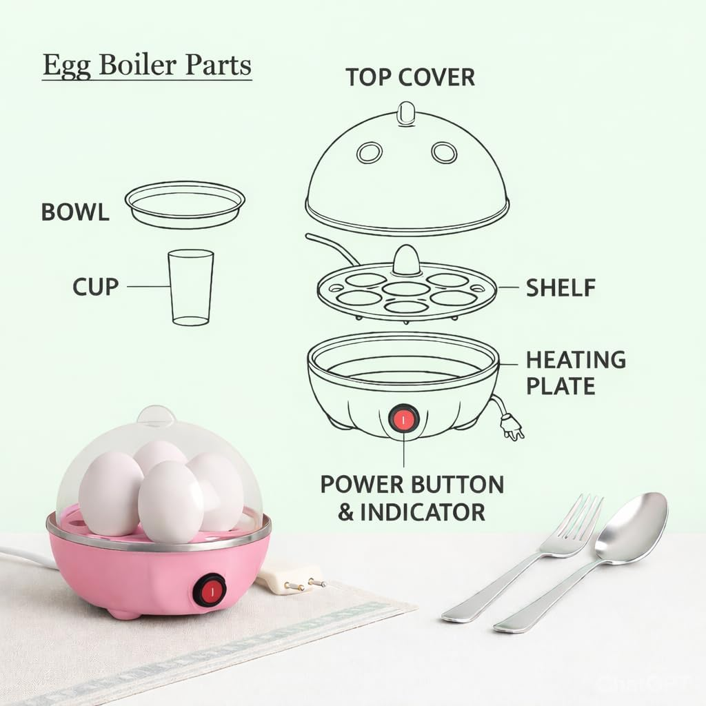 7-Egg Capacity Electric Egg Cooker & Poacher | Auto Shut-Off Rapid Boiler and Steamer for Perfect Soft, Medium, Hard Boiled Eggs & Omelettes