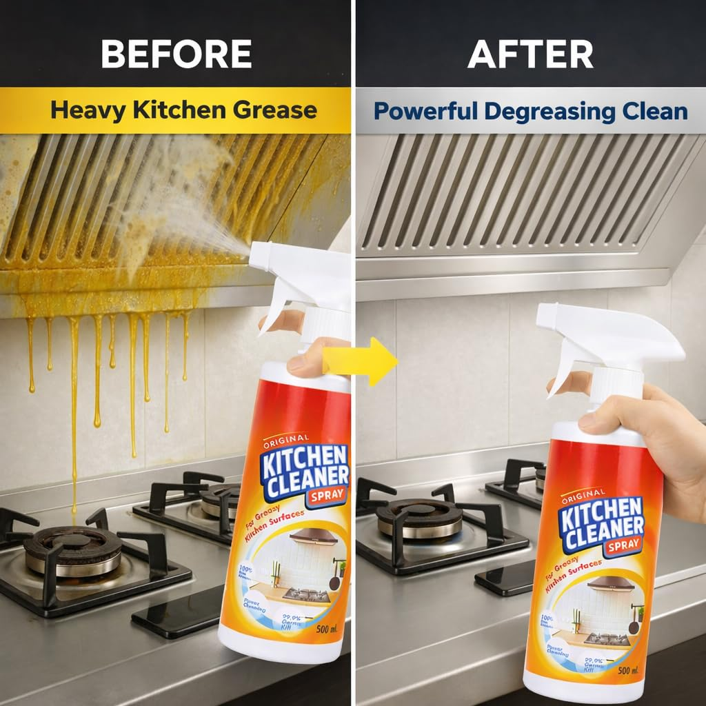 Multipurpose Kitchen Oil and Grease Remover Spray - 300ml Chimney, Stove, Grill & Tiles Cleaner Liquid | pH Neutral & Non-Corrosive