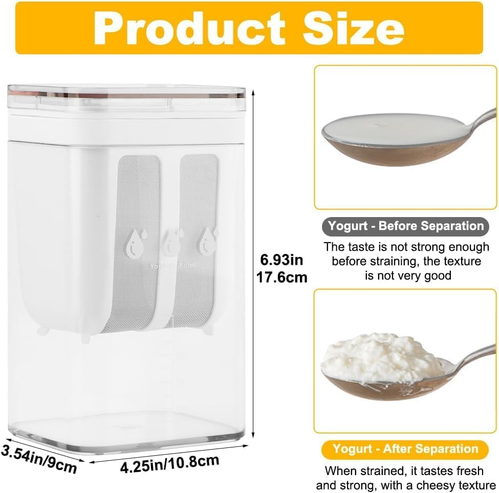 Multifunctional Greek Yogurt & Hung Curd Strainer with Fine Mesh Lid – Transparent Whey Separator & Milk Filter for Cheese, Kefir & Juice