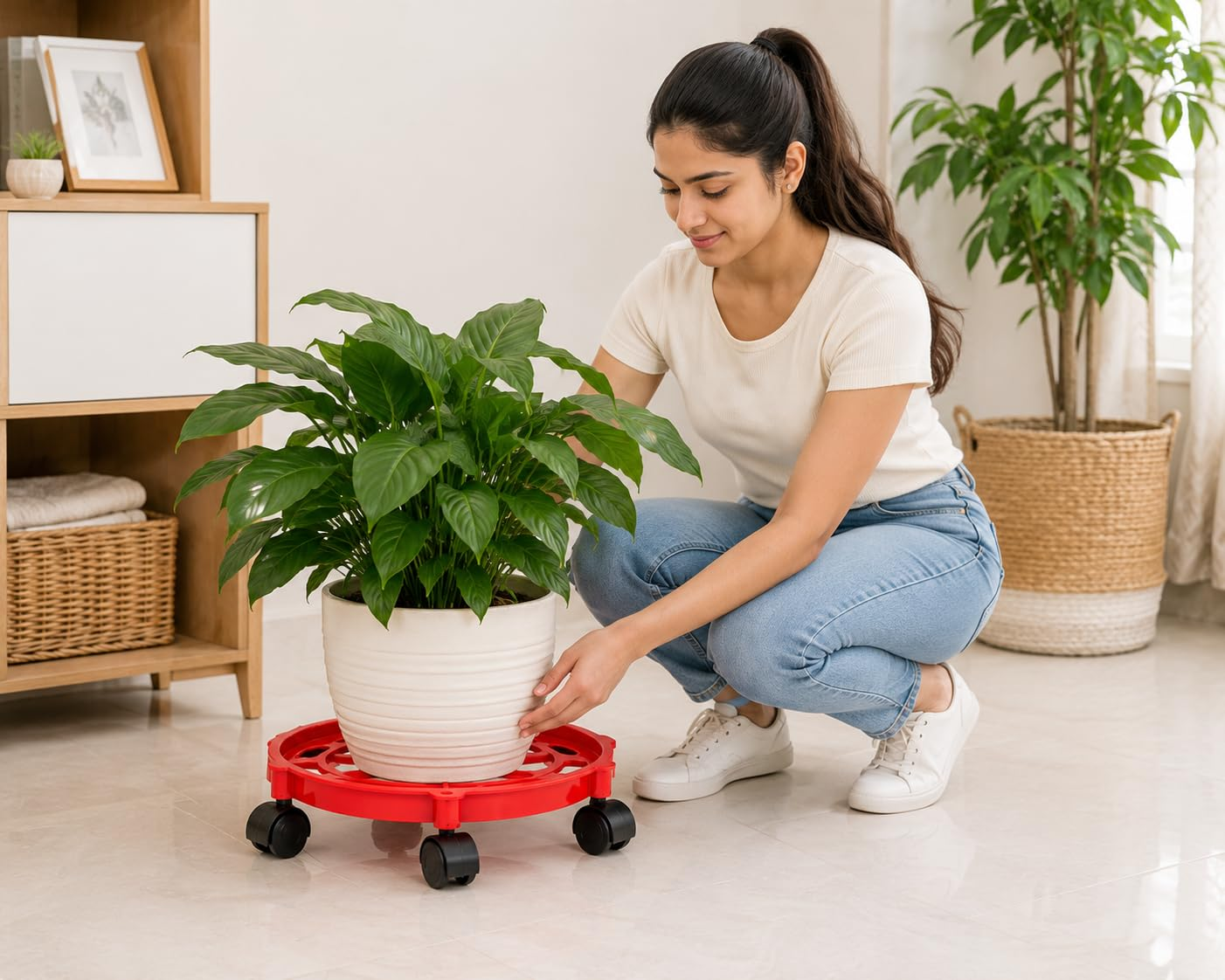 Movable LPG Gas Cylinder Trolley with Wheels – Heavy Duty Red Cylinder Stand for Home & Kitchen