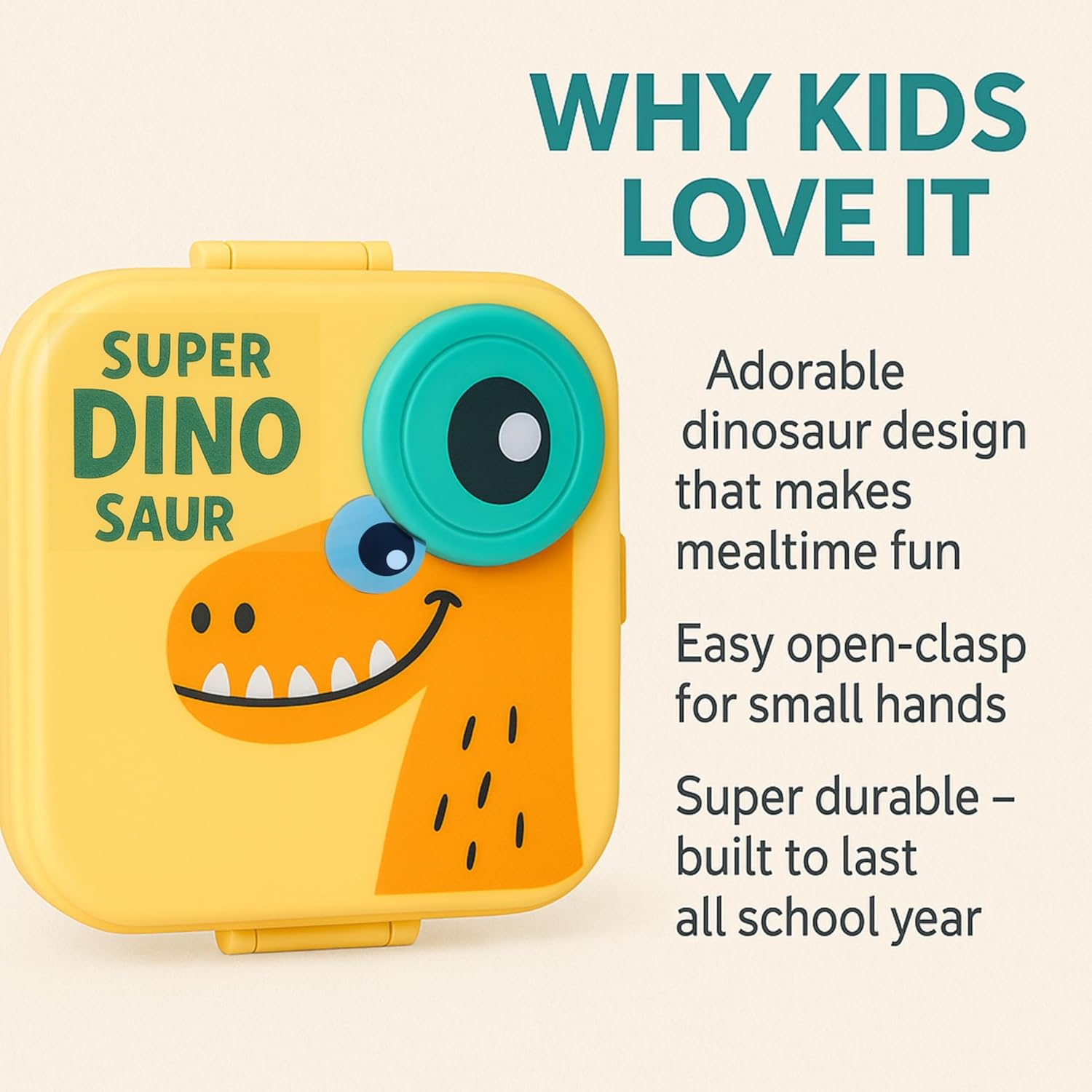 3-Compartment Leakproof Lunch Box for Kids | Cute Dinosaur Cartoon School Tiffin Box with Spoon | BPA-Free Food Container for Boys & Girls