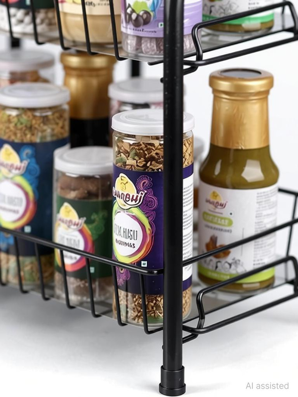 2-Tier Mild Steel Kitchen Organizer Rack | Multipurpose Spice Shelf and Pantry Storage Holder