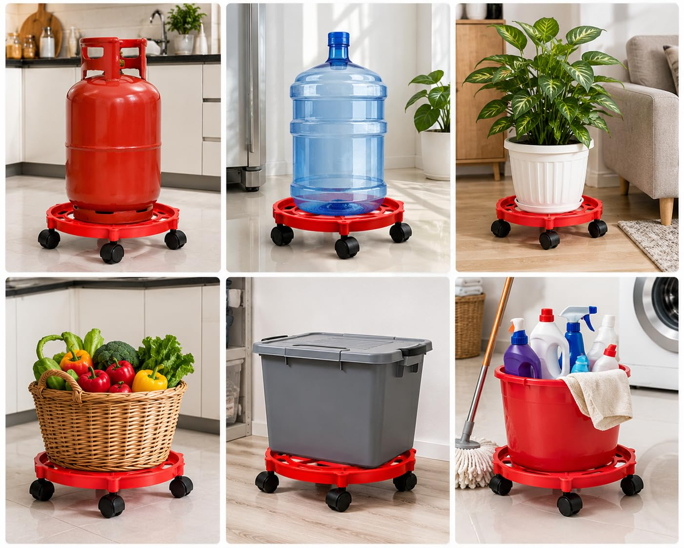 Movable LPG Gas Cylinder Trolley with Wheels – Heavy Duty Red Cylinder Stand for Home & Kitchen