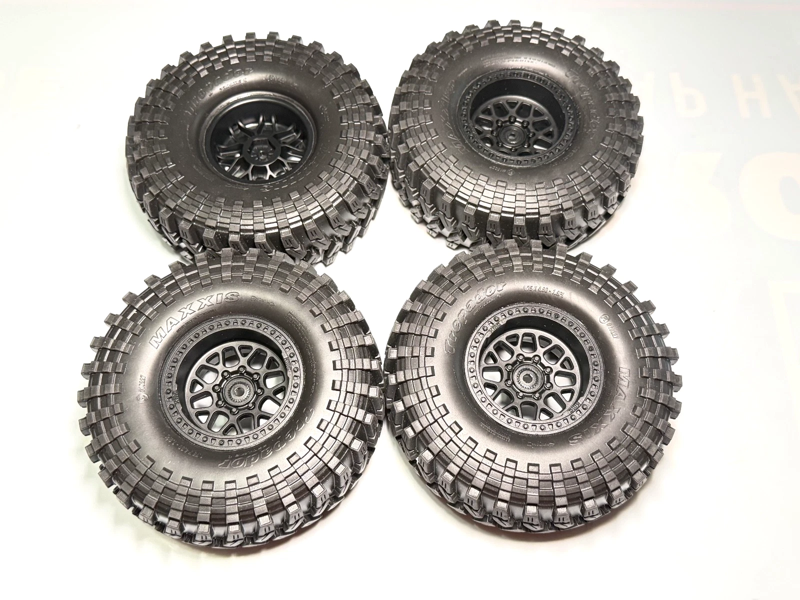 TrailGrip 1.94X Axial SCX10 iii Coyote Maxxis Trepador G8 Tires 1.9" KMC 12mm Wheels -Inch Beadlock Wheels - Set of 4