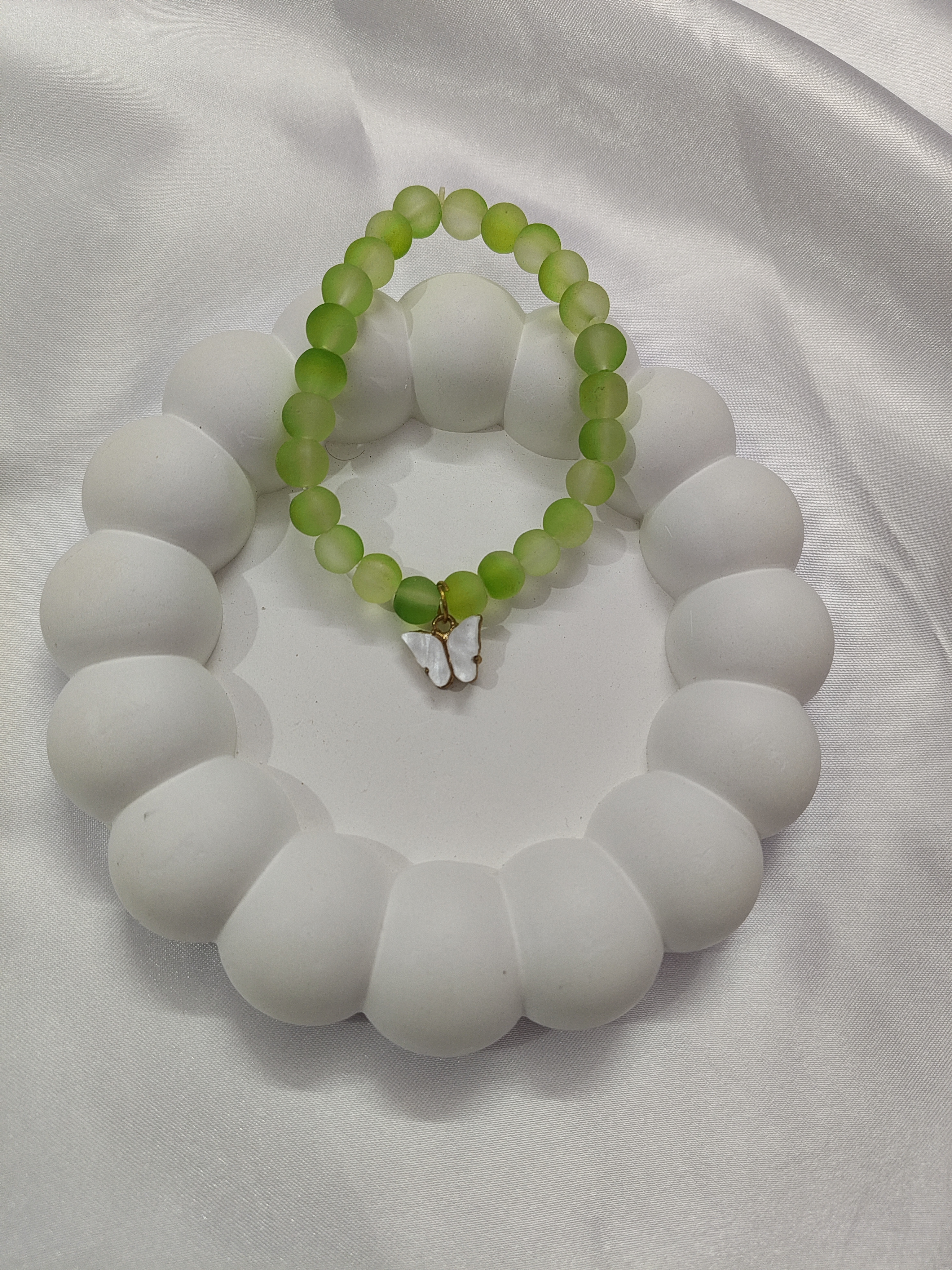 Green Bead Butterfly Charm Bracelet
