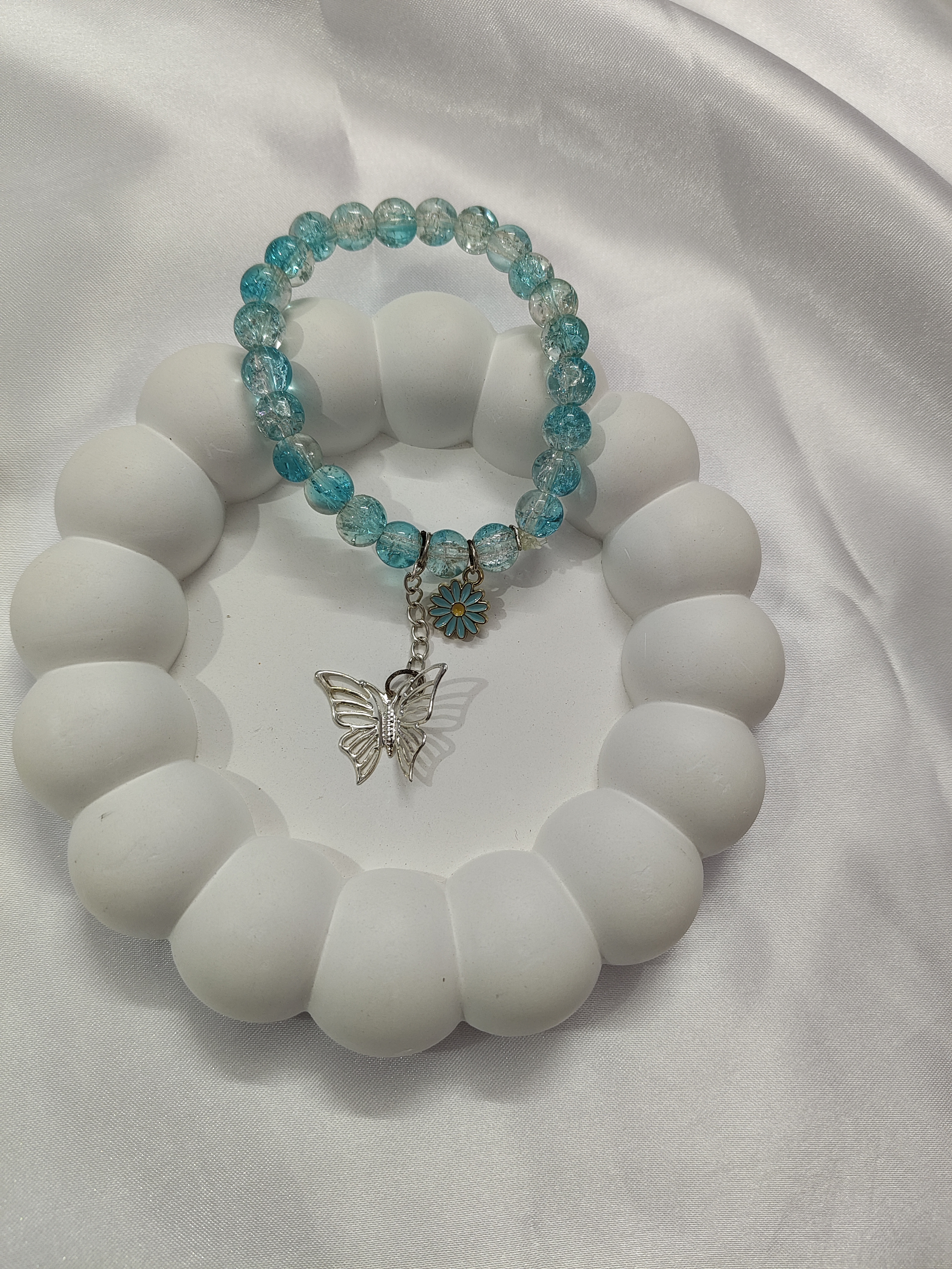 Blue Beaded Butterfly Charm Bracelet