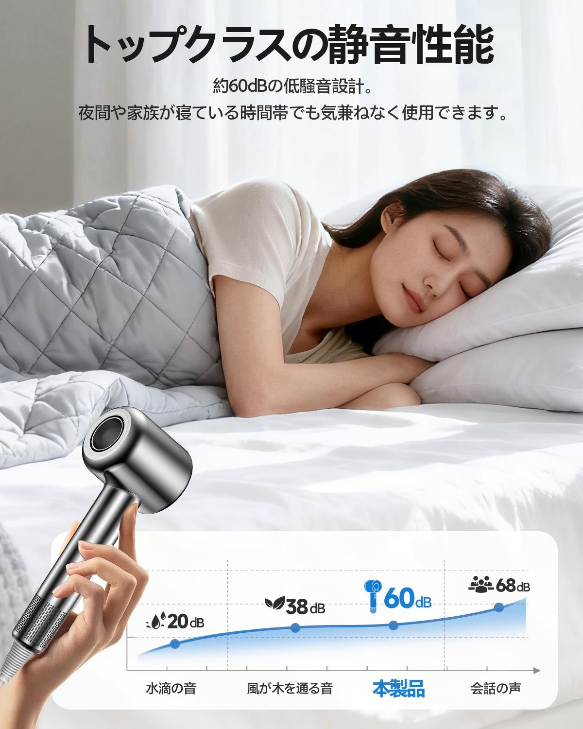 ドライヤー 【大風量＆速乾モデル】 ヘアドライヤー 最大風速50m/s 速乾 軽量450g マイナスイオン 静電気抑制 3段階風量×4段階温度 マイナスイオン 低騒音 NTC温度制御 過熱防止 美髪ケア PSE認証済み マグネットノズル付き 家庭用/旅行用（グレー）