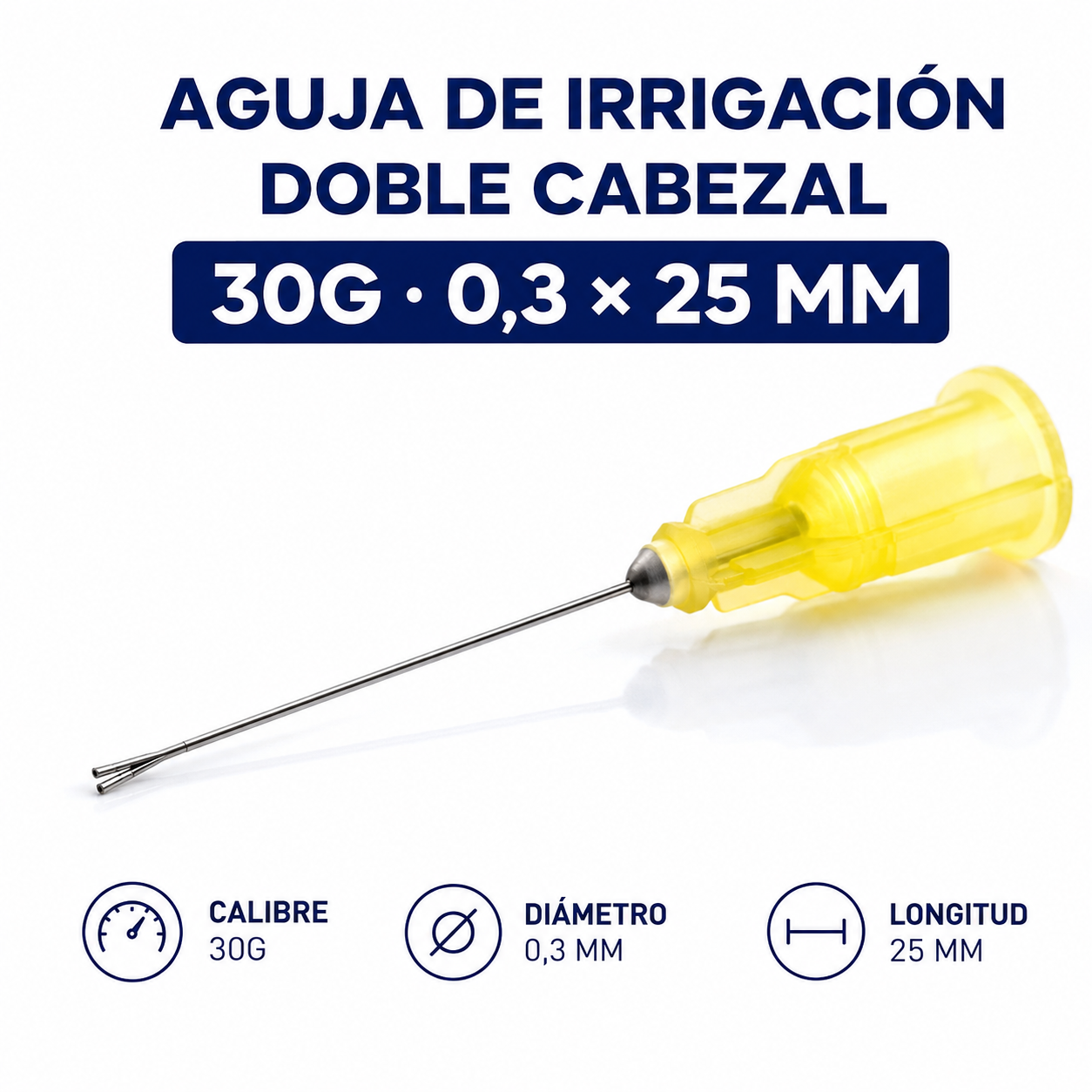 AGUJA DE IRRIGACION DOBLE CABEZAL CALIBRE 30 YELLOW (DIAM 0.3MM) 25MM