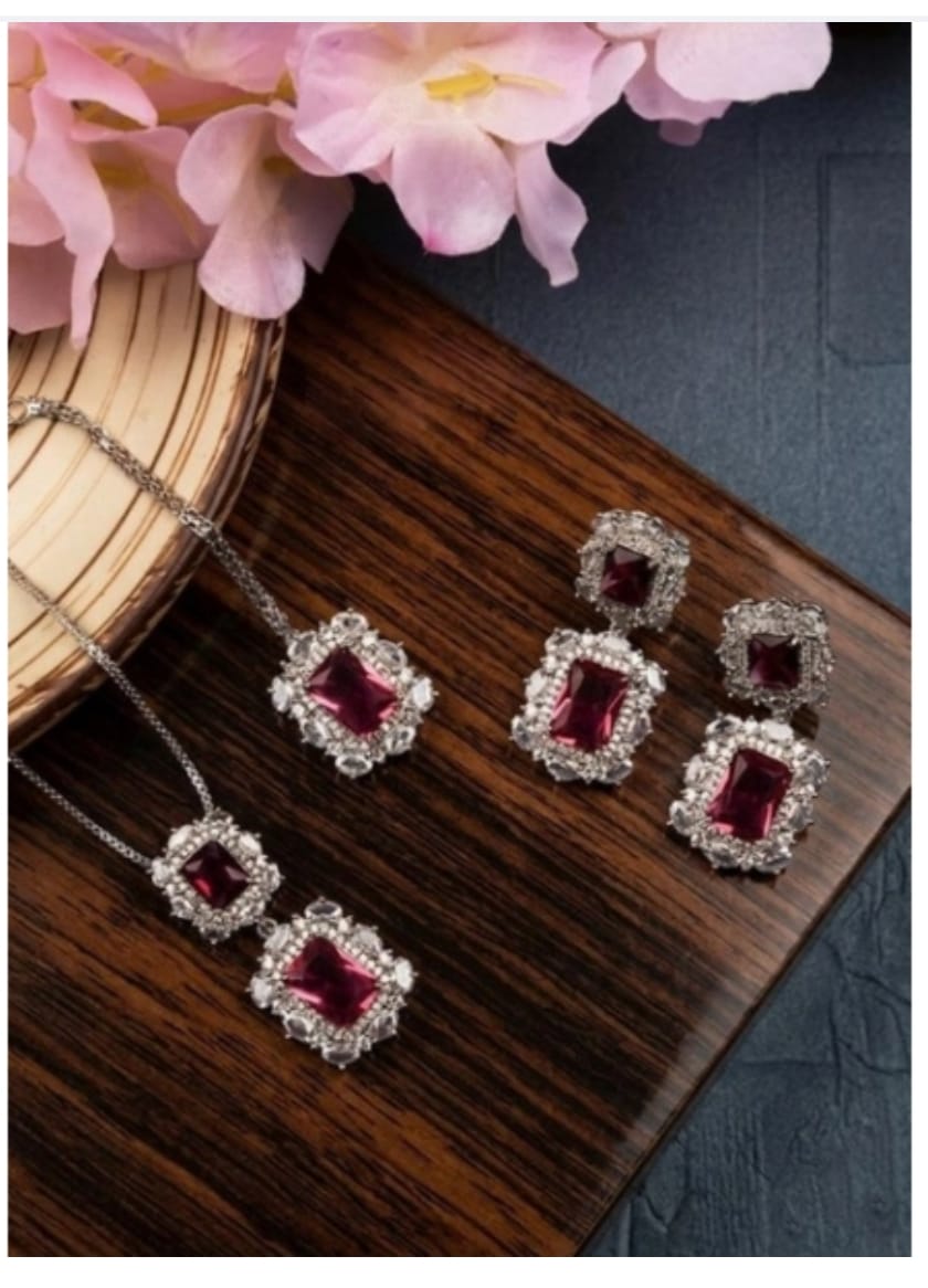 Elegant Ruby Necklace & Earring Set