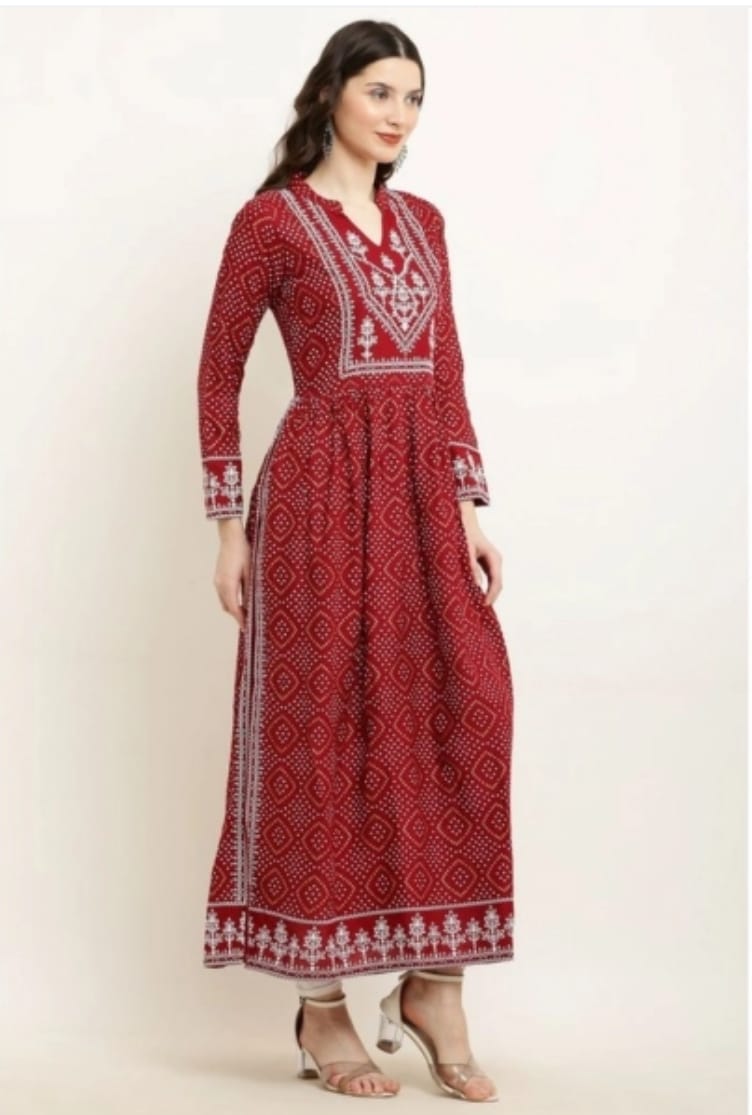 Red Printed Anarkali Kurta