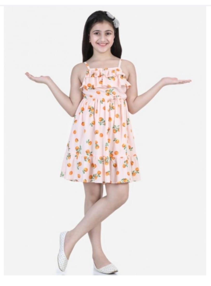 Girls' Peach Floral Summer Dress