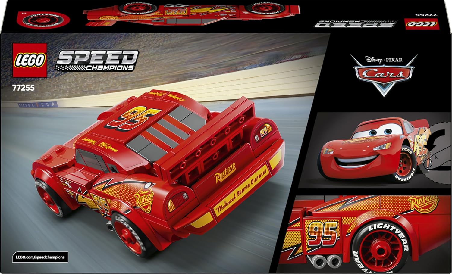 LEGO Speed Champions Lightning McQueen Race Car Toy - Collectible Model Kit w/a Detailed Undercarriage - Disney Gift for 9+ Year Old Boys, Girls & Pixar Cars Movie Fans - 77255