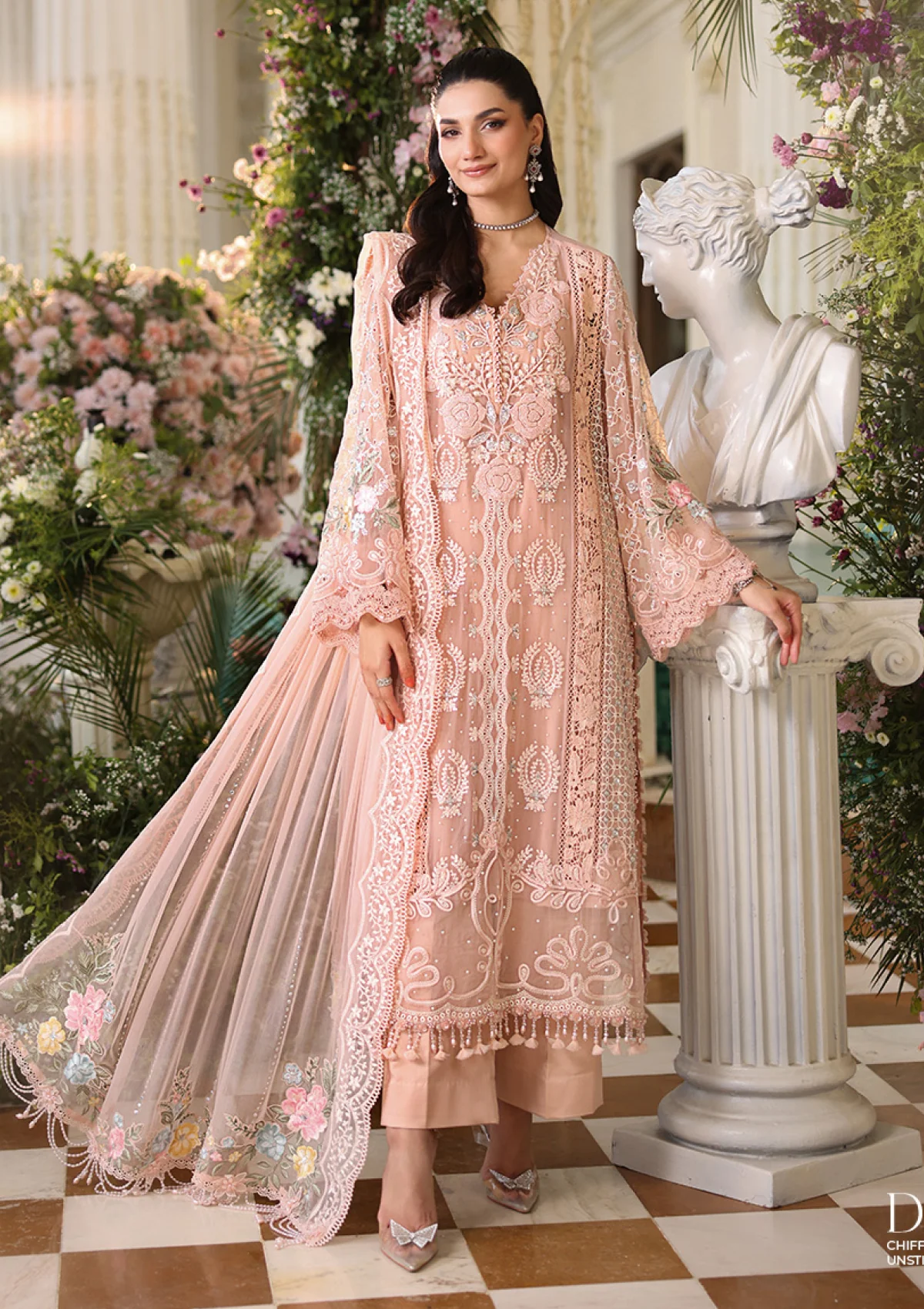 Tea Affair - Chiffons Unstitched  Embroidered Chiffon Dress