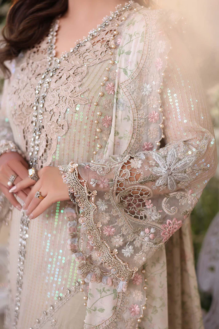 Maria B Ivory Beige MPC-26-107 Embroidered Chiffon 3 Piece Suit