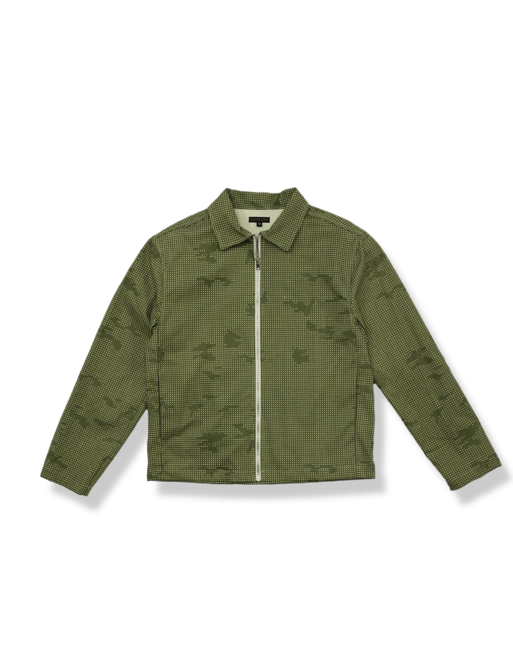 Olive Micro-Grid Zip Jacket