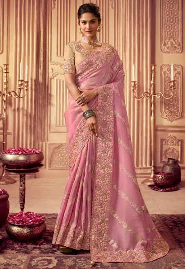 Elegant Pink Embroidered Saree