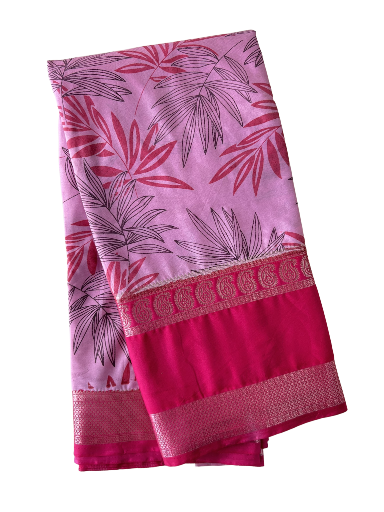 Pink Floral Printed Saree