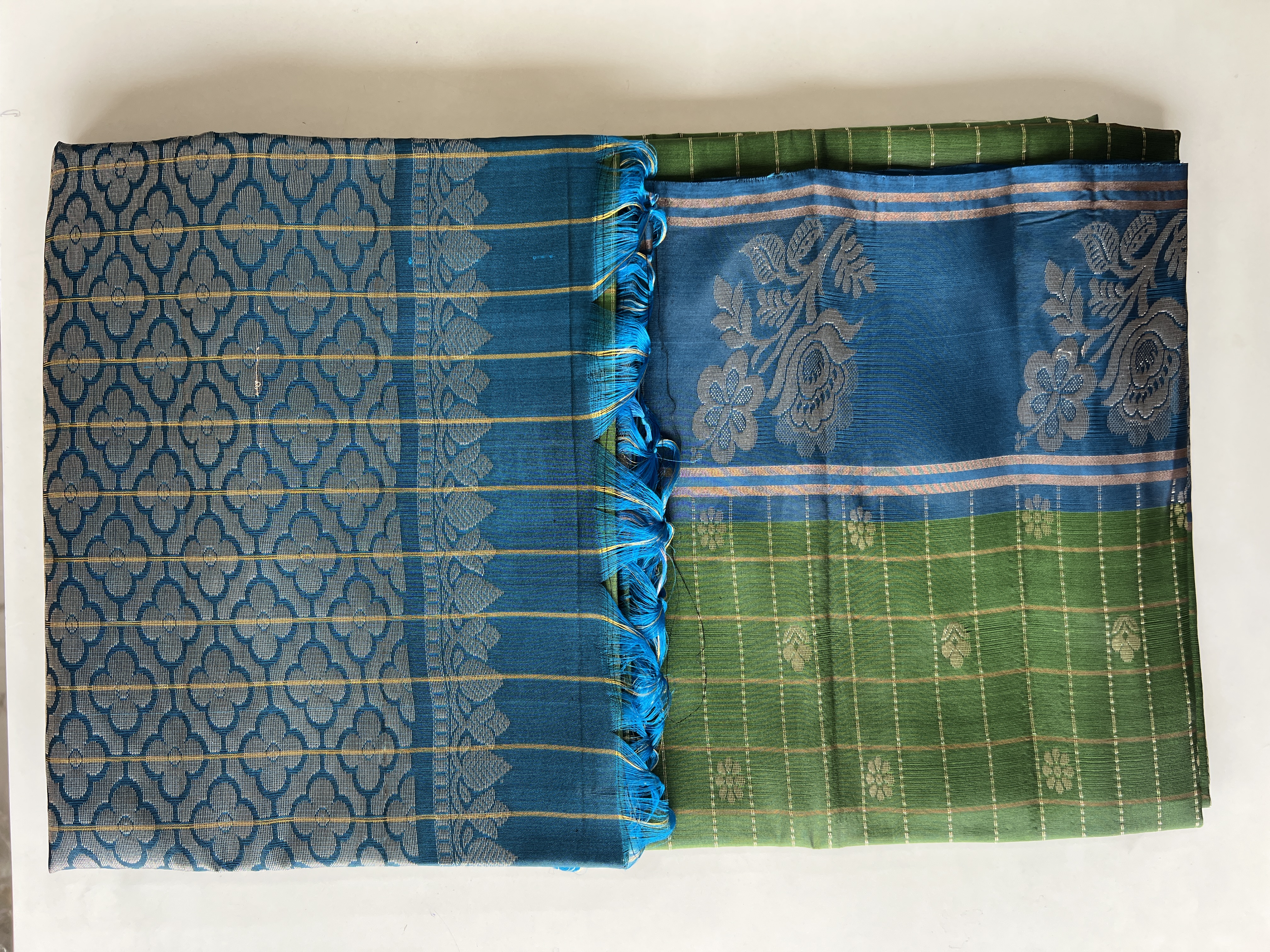 Elegant Cotton Light Green Silk Saree with Blue Border
