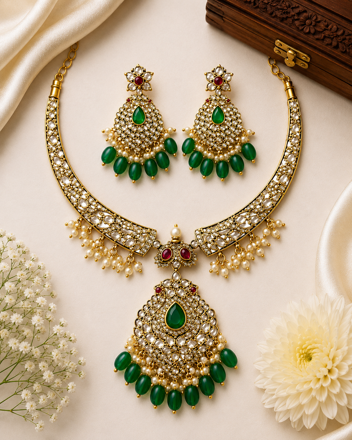 Royal Kundan Green Bridal Necklace Set