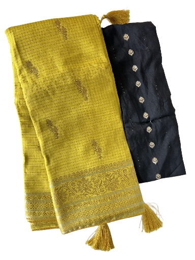 Yellow Silk Blend Saree