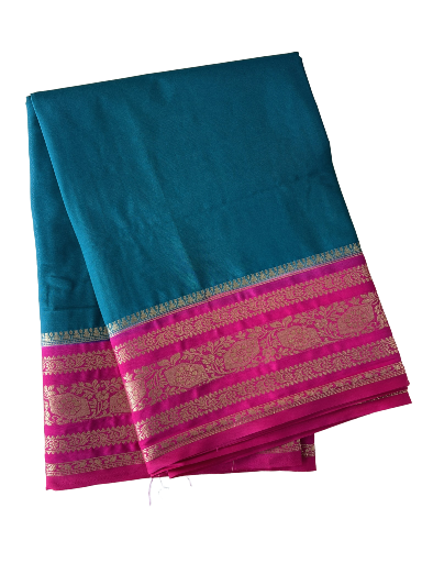 Teal and Pink Border Mysore Silk Saree