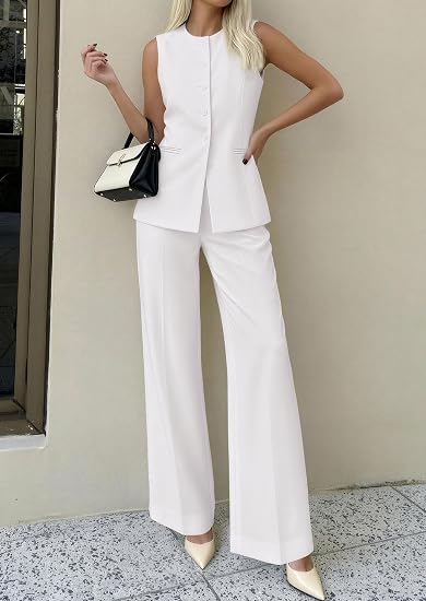 PRETTYGARDEN Women's 2 Piece Sets Summer 2026 Work Clothes Sleeveless Blazer Vest Pants Suits Spring Business Casual Outfits 