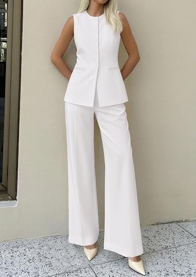 PRETTYGARDEN Women's 2 Piece Sets Summer 2026 Work Clothes Sleeveless Blazer Vest Pants Suits Spring Business Casual Outfits 