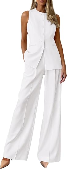 PRETTYGARDEN Women's 2 Piece Sets Summer 2026 Work Clothes Sleeveless Blazer Vest Pants Suits Spring Business Casual Outfits 