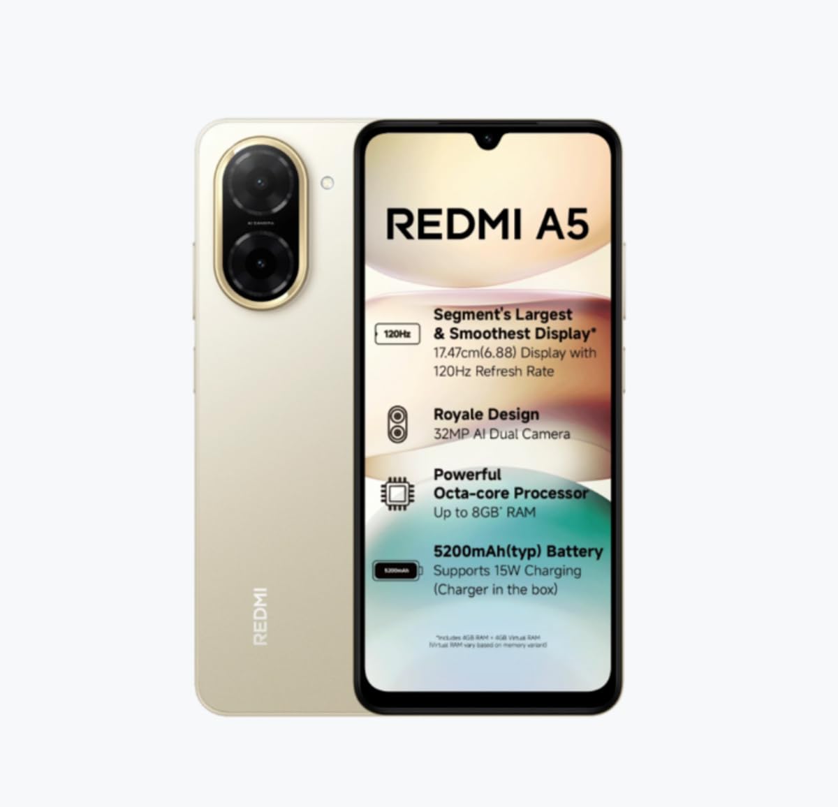 Redmi A5 Jaisalmer Gold (3GB RAM 64GB Storage) | Royale Design | 
