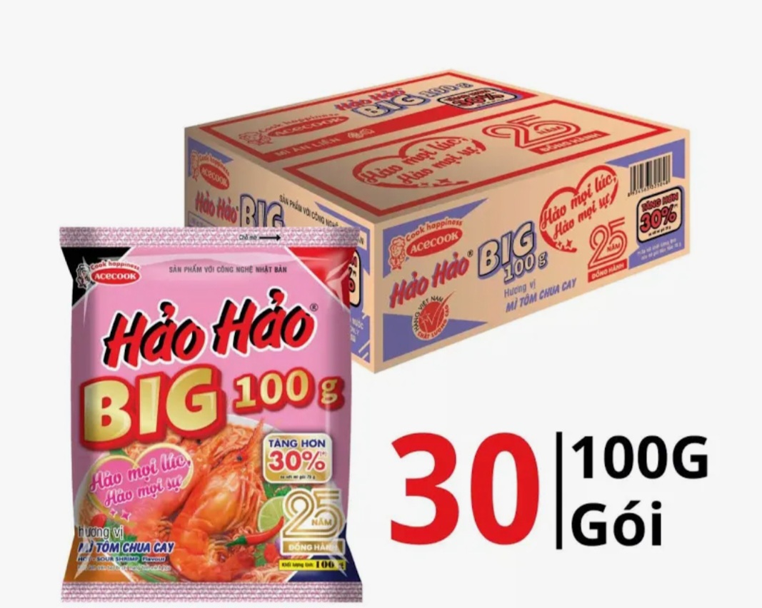 Thùng 30 gói mì hảo hảo vị tôm chua cay 100g/gói