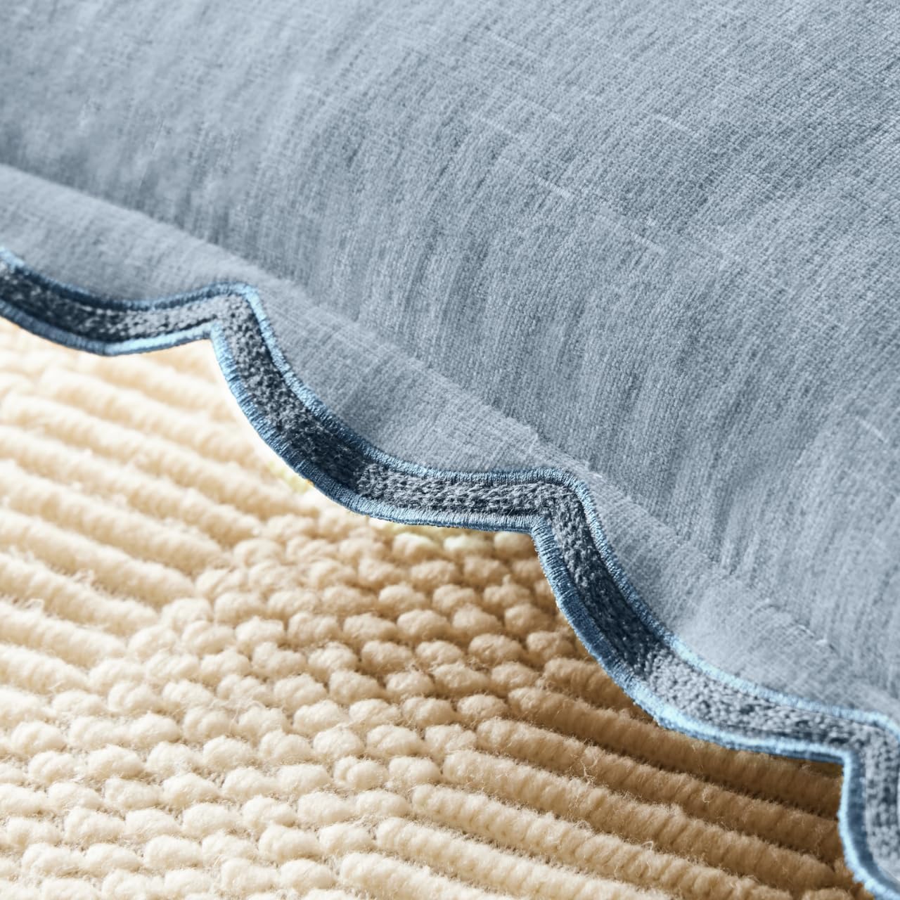 Ohocut Scalloped Pillow Cover Pack of 2 Spring Chenille Decorative Throw Pillow Covers Cute Boho Couch Pillow Covers Aesthetic Funky Preppy Pillow Cases for Sofa Living Room (Misty Blue, 18x18 Inch) 